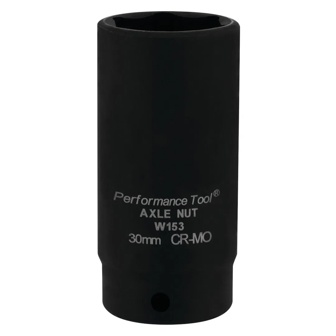 W153 – PERFORM TOOL Socket, 1/2 Inch Drive 30 Millimeter Metric Front Wheel Drive Axle Nut Socket Black Chrome Moly S...